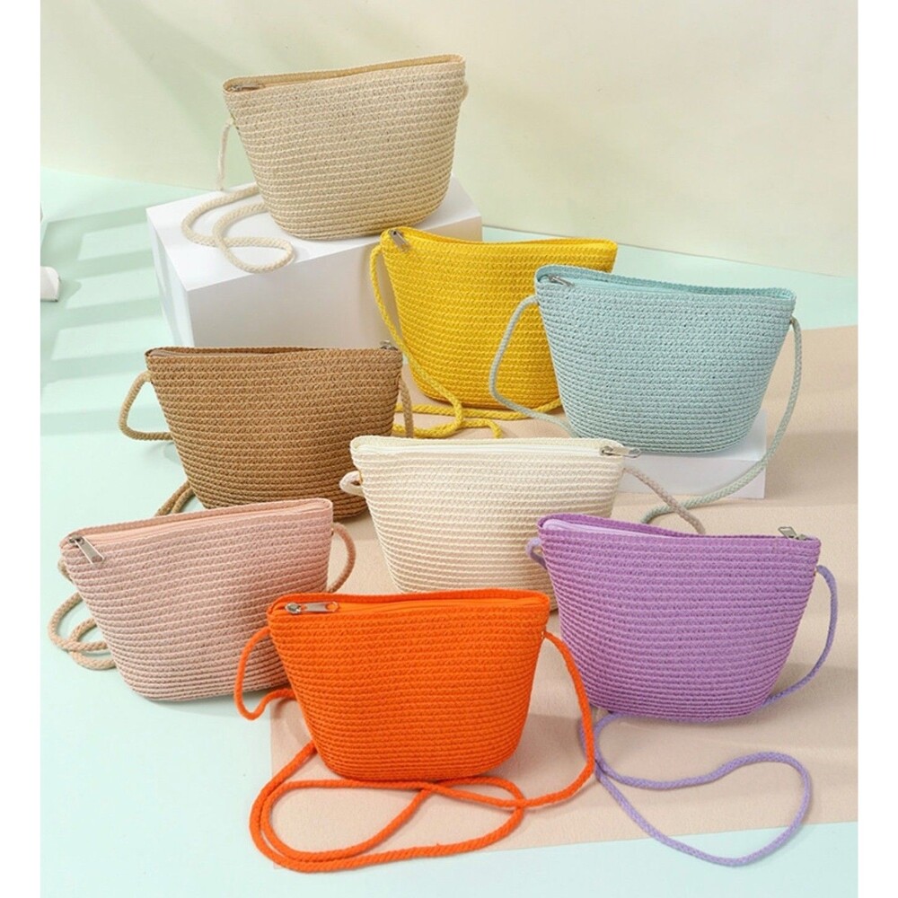 Women's Purple Hand Woven Straw Mini Crossbody Bag Boho Summer Purse NEW - Picture 8 of 9